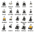 Interrupteur bouton poussoir tactiles SMD, DIP