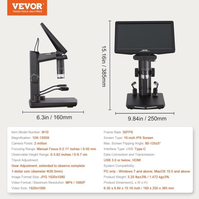 Microscope Numérique Écran IPS 10.1 pouces HDMI 1300X – Image 2