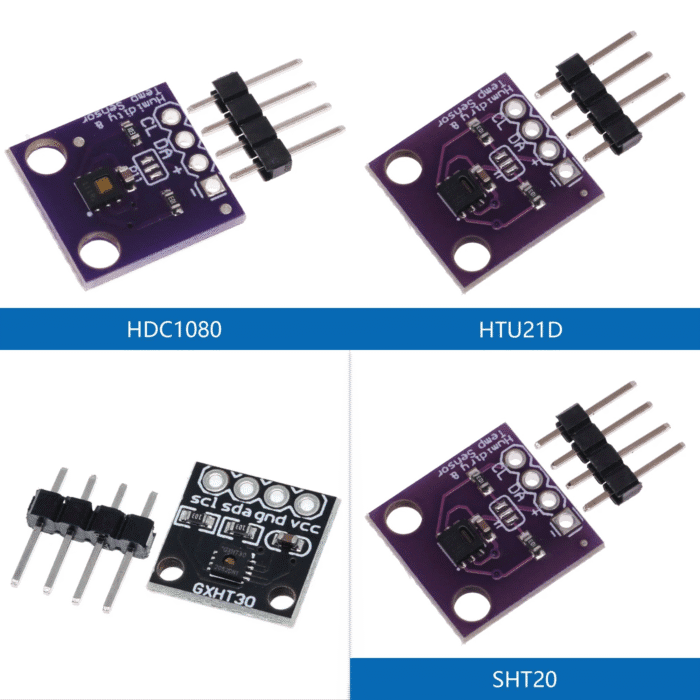 capteurs numériques d’humidité et de température :  🔵HTU21D🟢HDC1080🔴SHT20🟣GXHT30 – Image 1