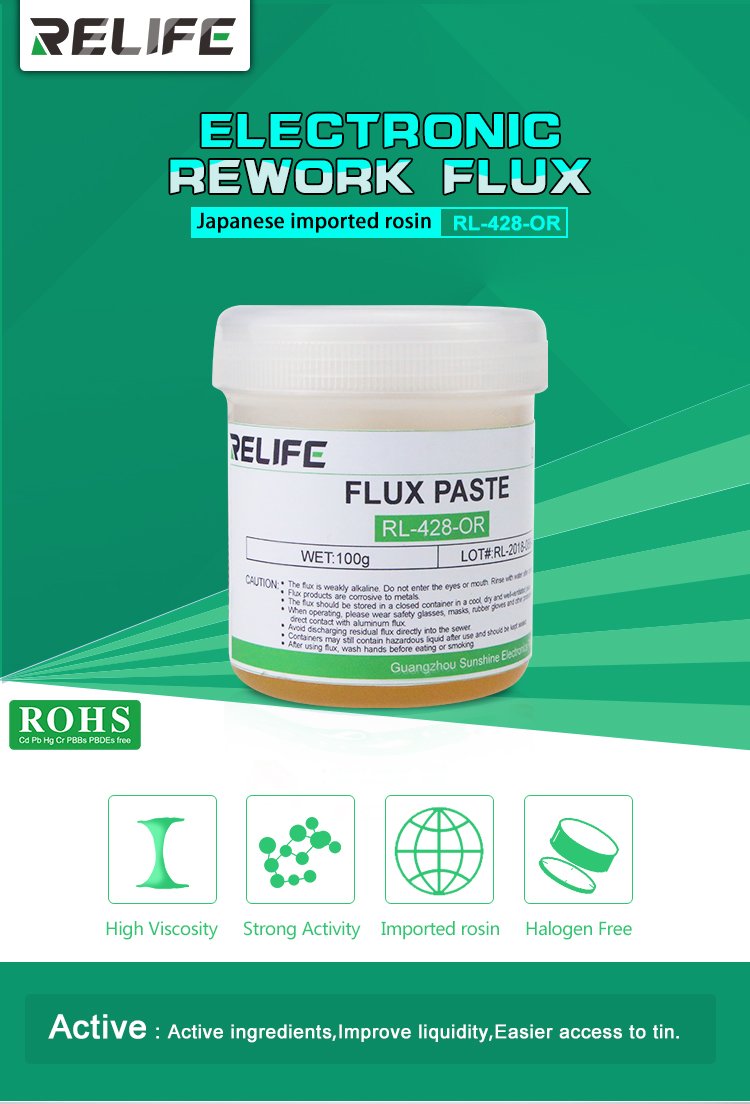 FLUX RELIFE RL-428-OR 100 g Sans halogène Bonne activité Viscosité Résistance d'isolation – Image 2