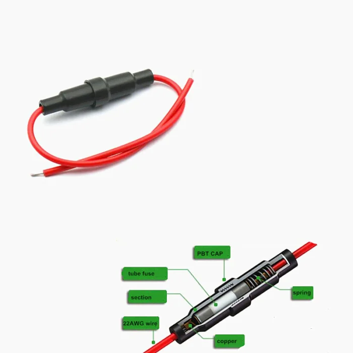 Porte-fusible à vis avec câble – 5×20 mm / 6×30 mm – 250V – 22 AWG – Image 2