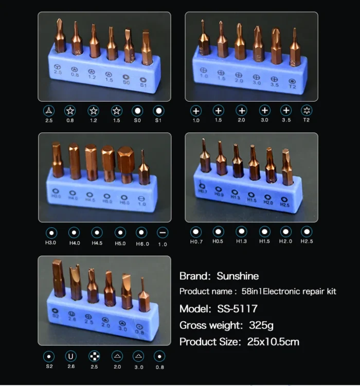 SUNSHINE SS-5117 – Kit de Reparation Electronique 58 en 1 – Image 7