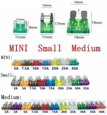 Fusibles Auto Mini, Small et Medium – 12V/24V – 1A à 50A