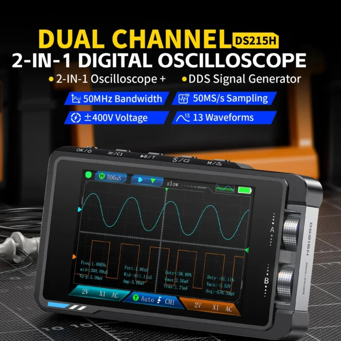 FNIRSI® DS215H – Oscilloscope numérique portable 2 en 1 avec générateur de signaux – Image 6