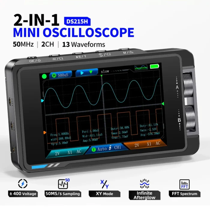 FNIRSI® DS215H – Oscilloscope numérique portable 2 en 1 avec générateur de signaux – Image 1