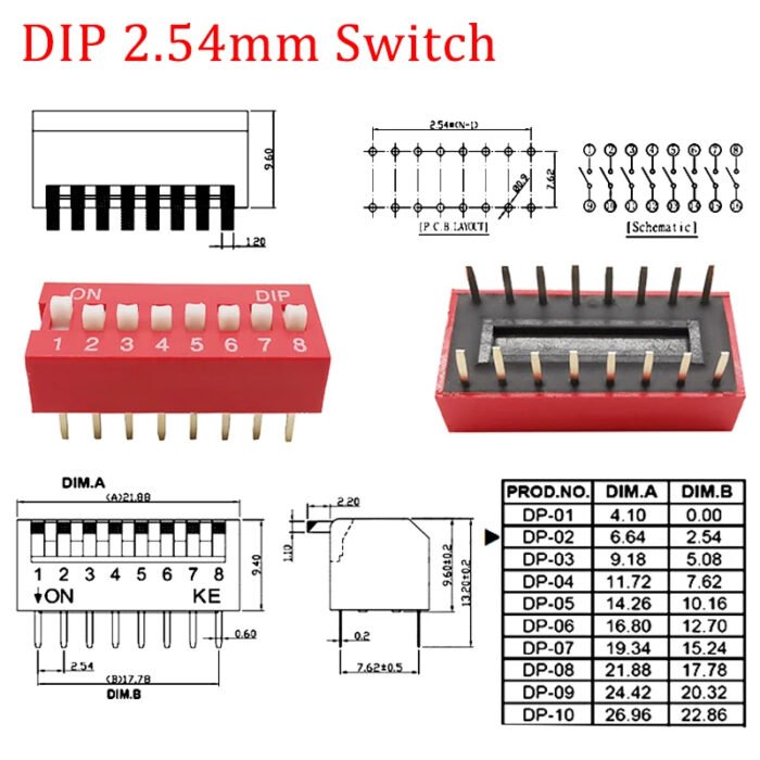 Interrupteur DIP 🔴 à Glissière (1 à 12 Bits – Rouge) – Image 4