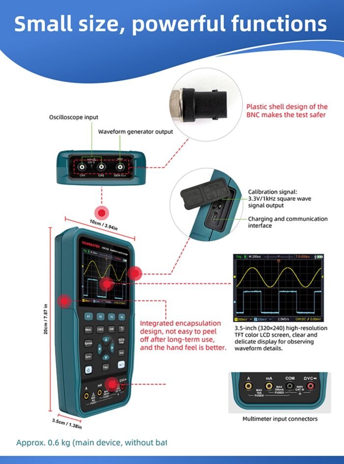 Oscilloscope + Multimètre + Générateur de Signaux – 3 en 1 HO102S Hanmatek – 100 MHz – Image 6