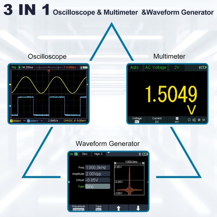 Oscilloscope + Multimètre + Générateur de Signaux – 3 en 1 HO102S Hanmatek – 100 MHz – Image 5