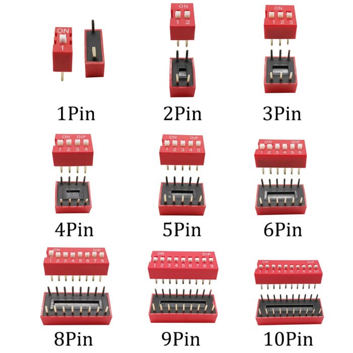 Interrupteur DIP 🔴 à Glissière (1 à 12 Bits – Rouge) – Image 3