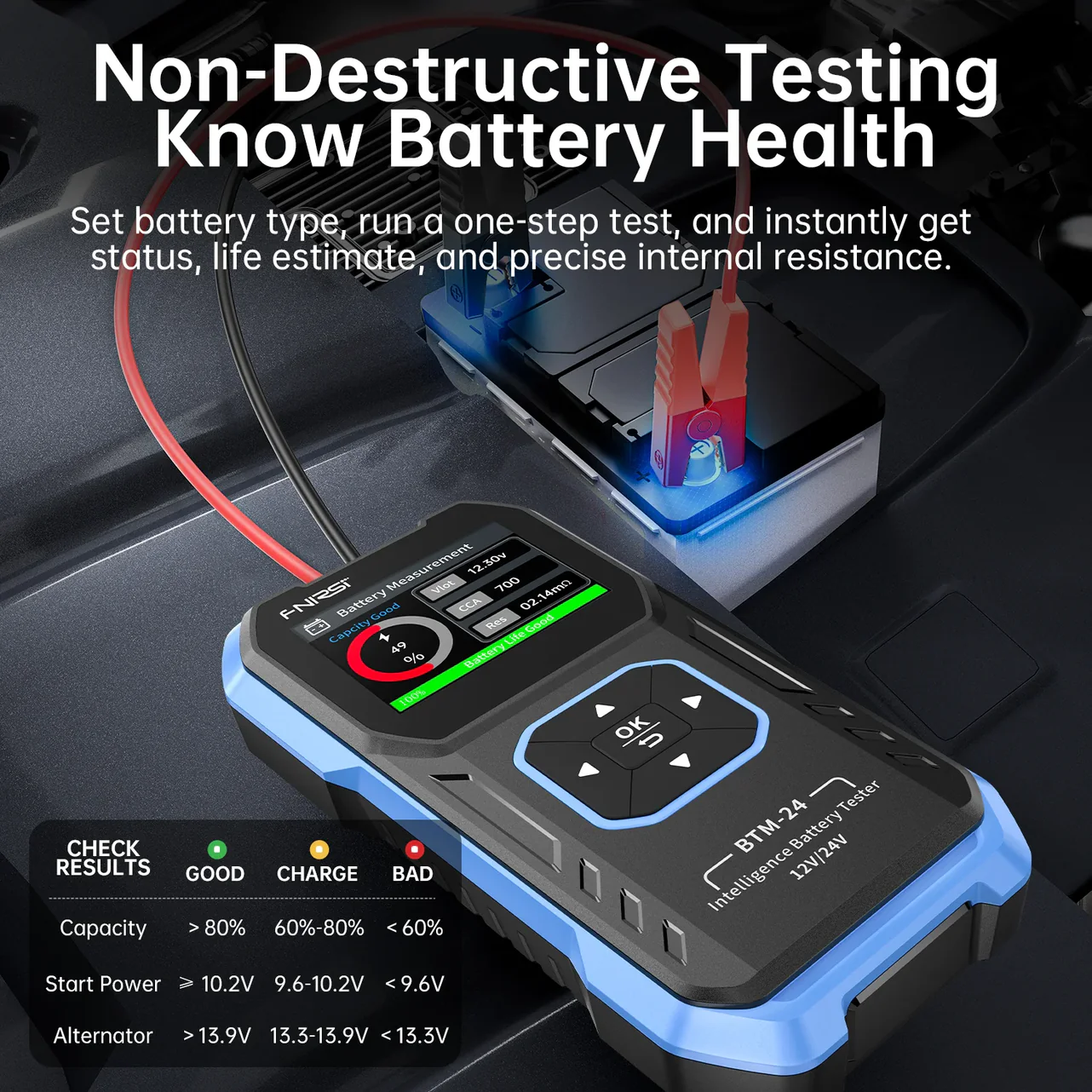 FNIRSI® BTM-24 – Testeur de Batterie Automobile 2000A CCA (12V / 24V) – Image 5