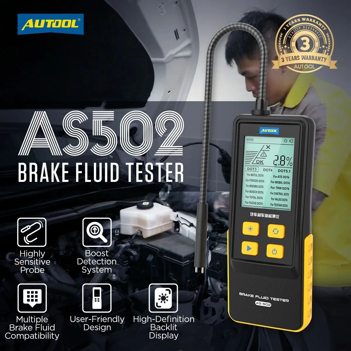11-2 AUTOOL AS502 – Testeur de Liquide de Frein Automobile DOT3/DOT4/DOT5.1 – Image 1